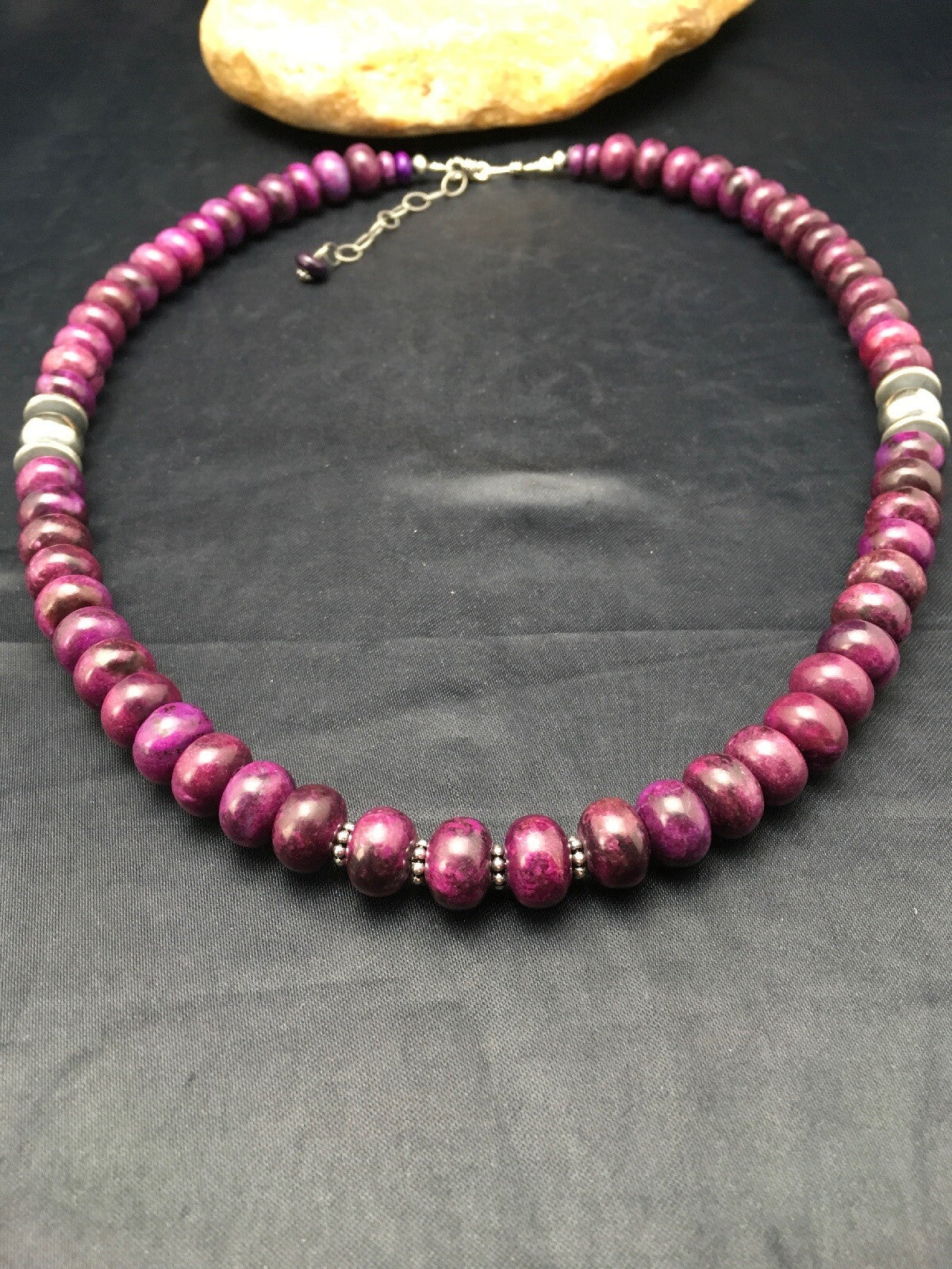 Stone Bead Navajo Sterling Silver Necklace 23” 18143