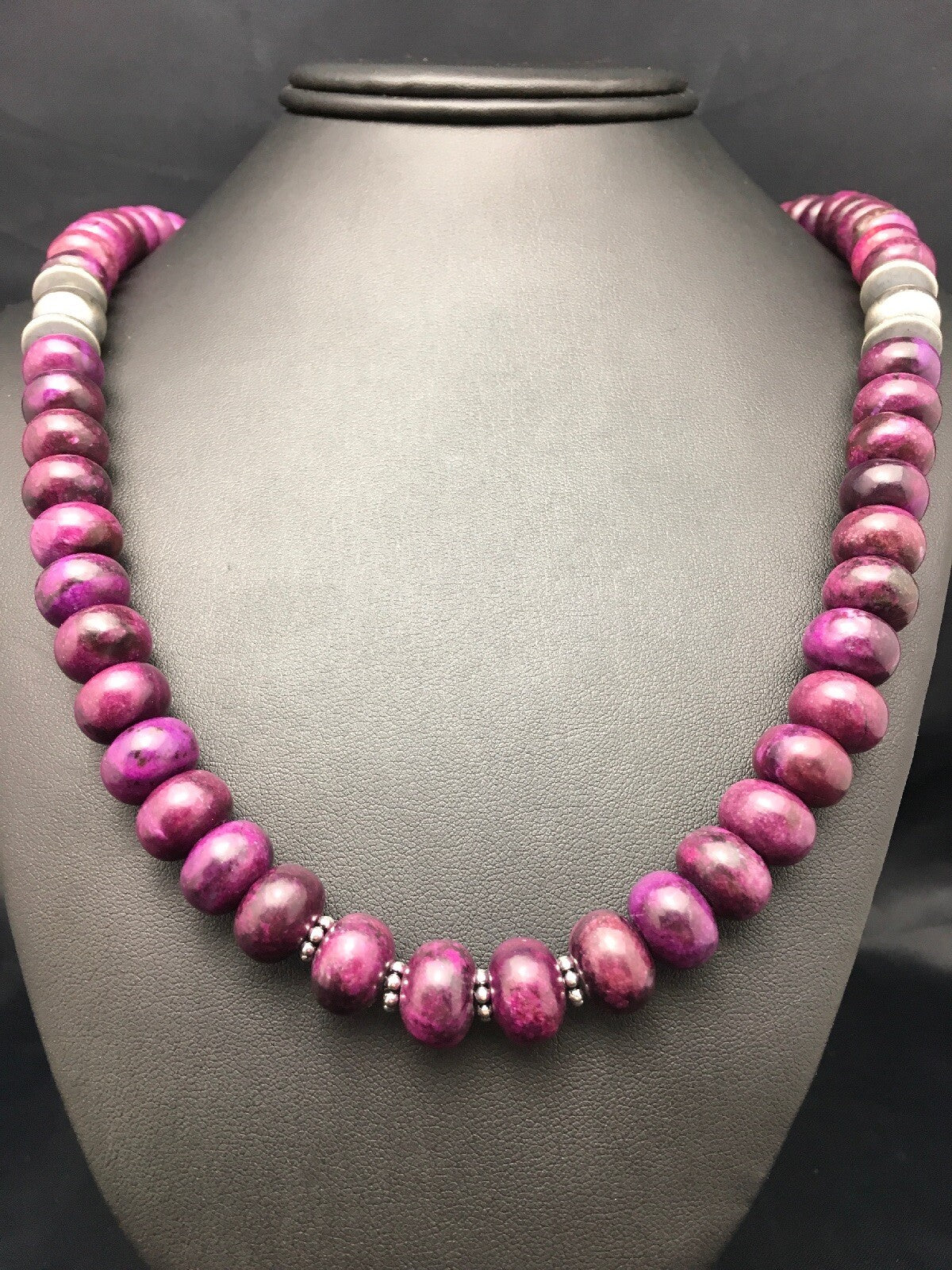 Stone Bead Navajo Sterling Silver Necklace 23” 18143