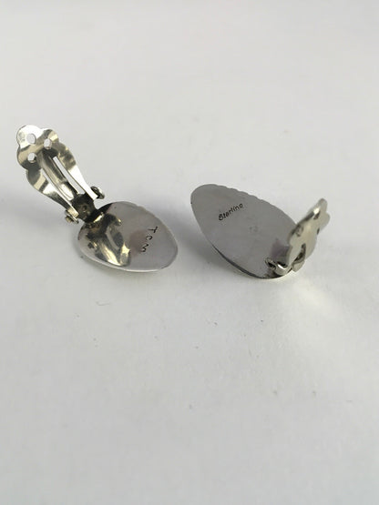 Blue Turquoise Clip-on Navajo Sterling Silver Old Pawn Earrings Set 08864