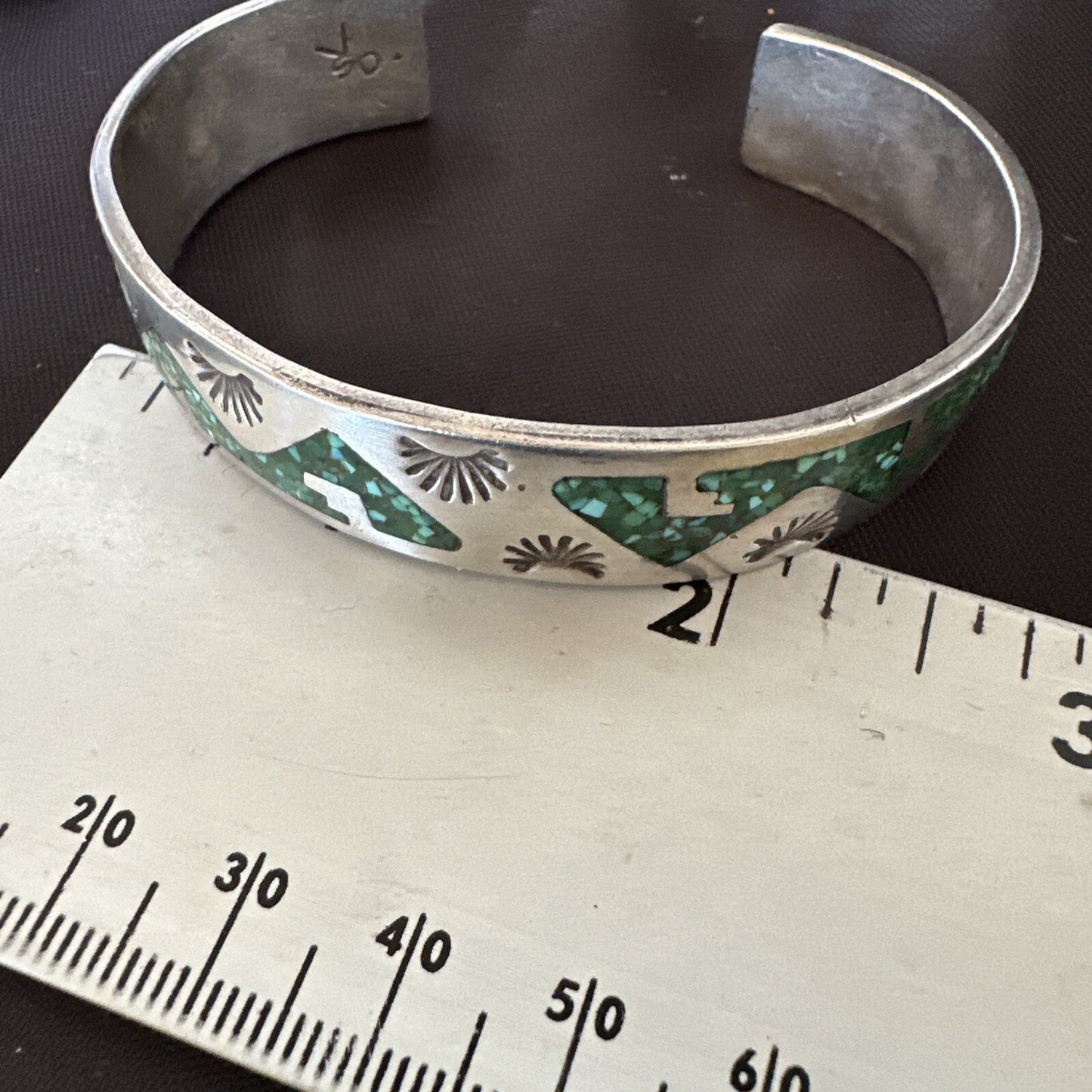 Navajo Old Pawn Sterling Handmade Blue Turquoise Chip Inlay Bracelet 18122