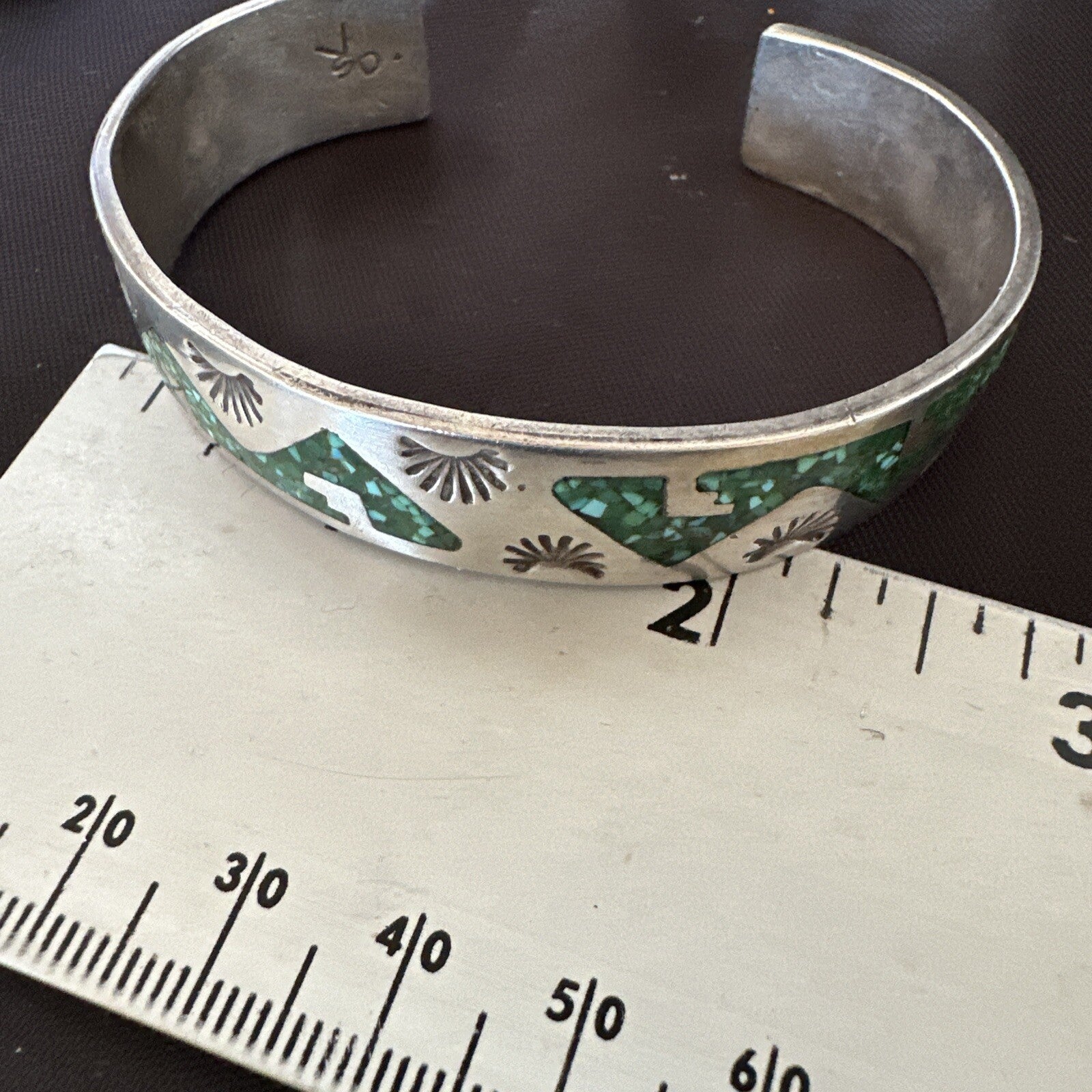 Navajo Old Pawn Sterling Handmade Blue Turquoise Chip Inlay Bracelet 18122