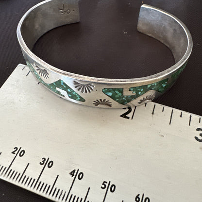 Navajo Old Pawn Sterling Handmade Blue Turquoise Chip Inlay Bracelet 18122