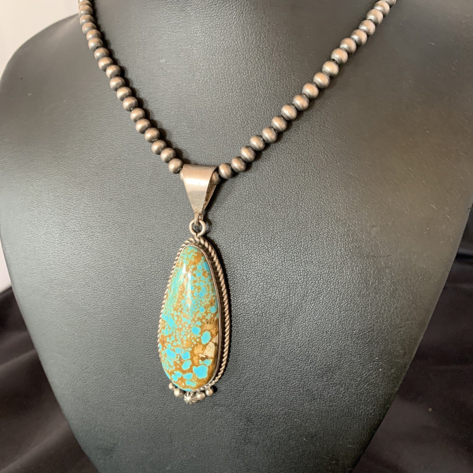 Mens Blue Turquoise #8 Pendant Navajo Pearls Sterling Silver Necklace 13262N