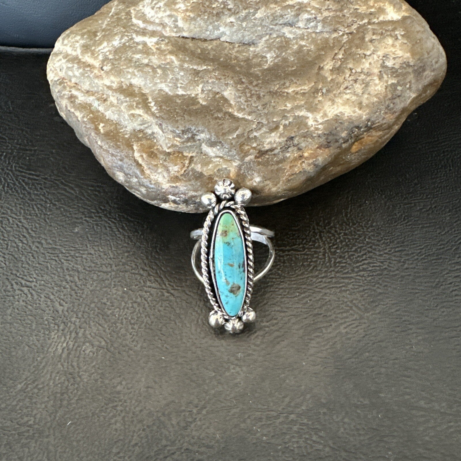 Blue Kingman Turquoise Navajo Sterling Silver Ring Size 7.5 18631