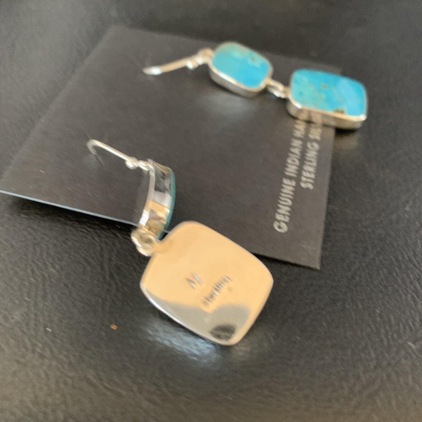 Kingman Turquoise Handmade Navajo Sterling Silver Dangle Earrings 1.5" 13898
