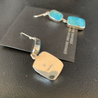 Kingman Turquoise Handmade Navajo Sterling Silver Dangle Earrings 1.5" 13898