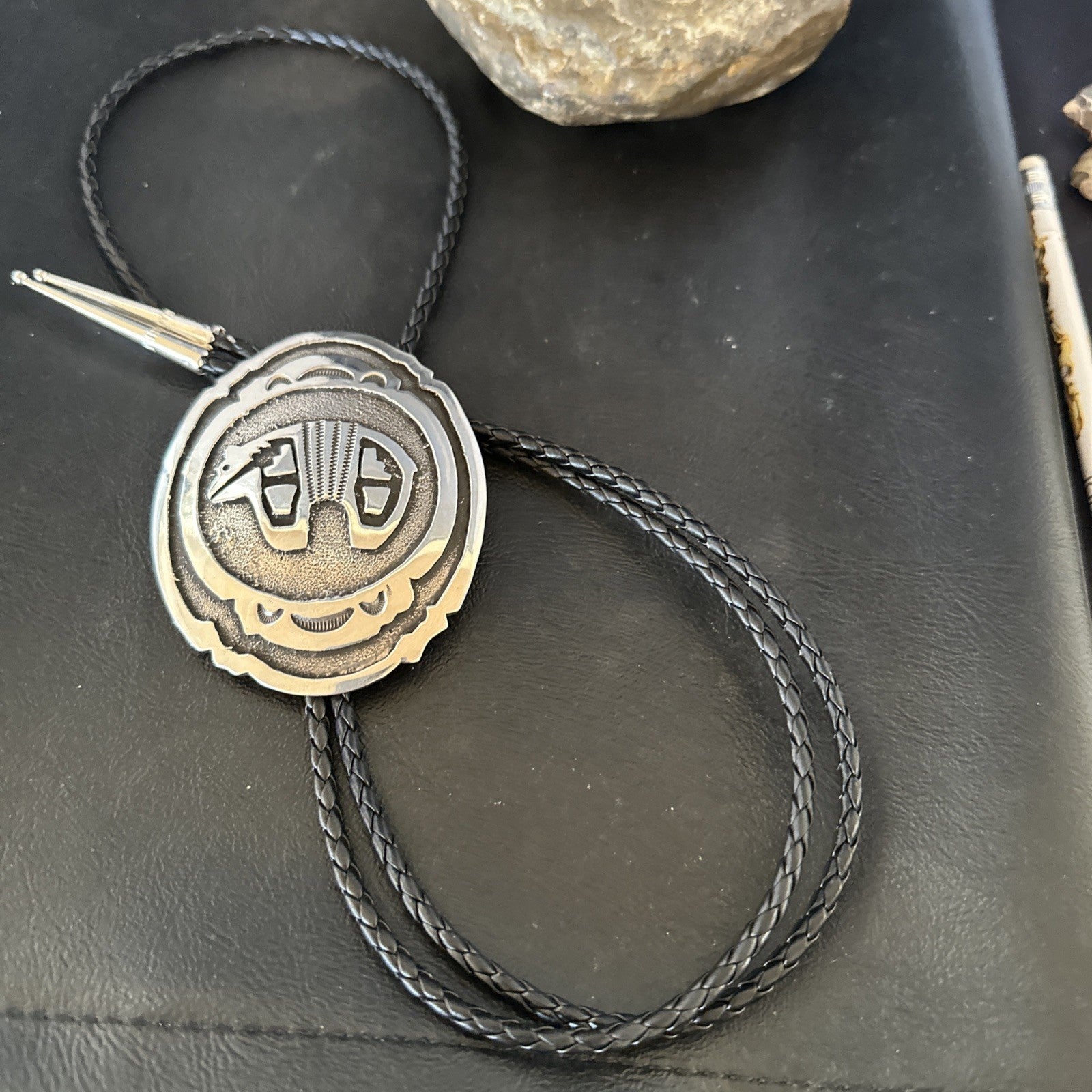 XL Mens Stamped Cutout Bear Navajo Sterling Silver Bolo Tie BK 19120