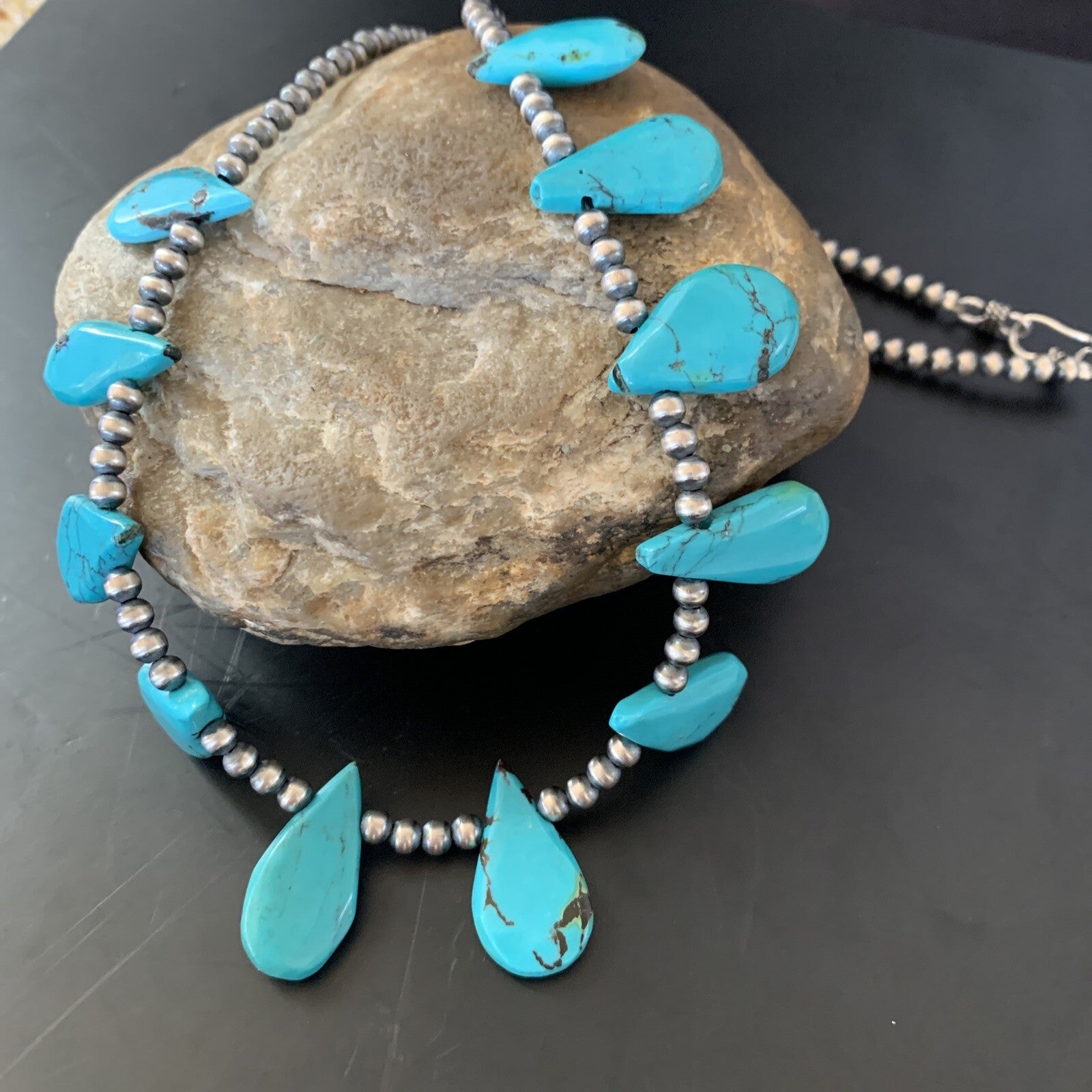 Blue Turquoise Navajo Pearls Sterling Silver Necklace 11480