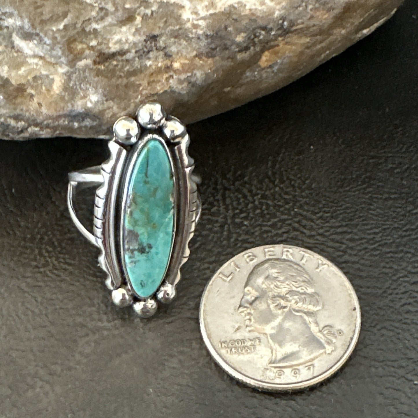 Blue Kingman Turquoise Native American Navajo Sterling Silver Ring Size 7 18629