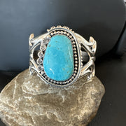 Tufa Women Blue Kingman Turquoise Navajo Cuff Bracelet | Sterling Silver | Authentic Native American Handmade | 19350