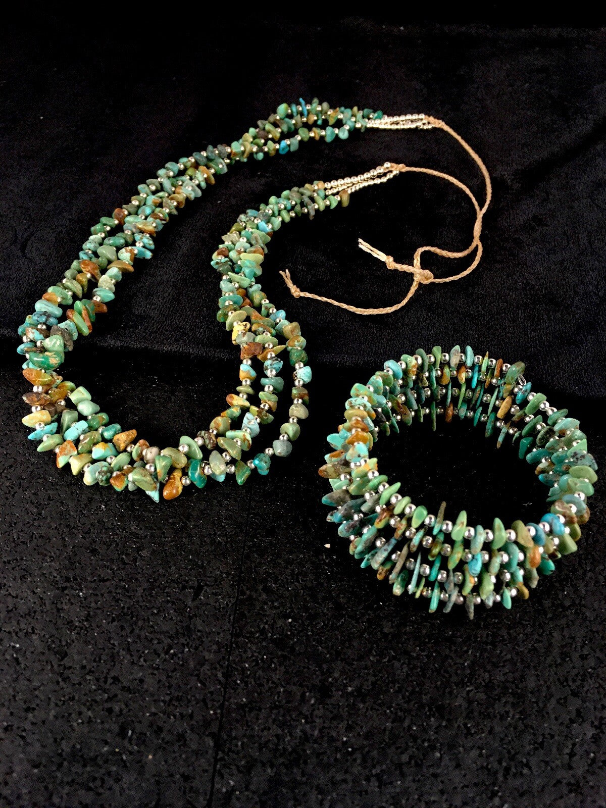 Native Nugget Turquoise Santo Domingo 3 Strand Necklace & Bracelet Set8762