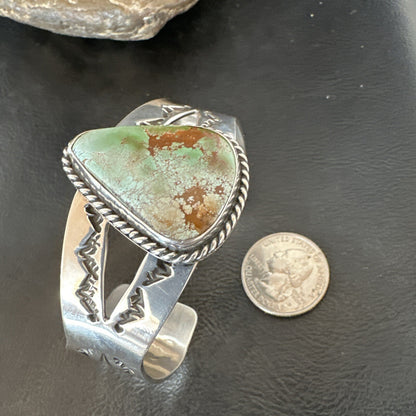 Navajo Green Royston TURQUOISE Stamped Sterling Silver Cuff Bracelet 18874