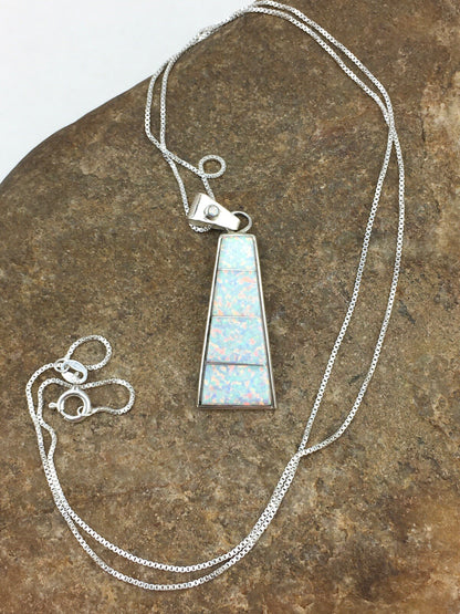 Opal Inlay Pendant Southwestern Sterling Silver Chain Necklace 04776
