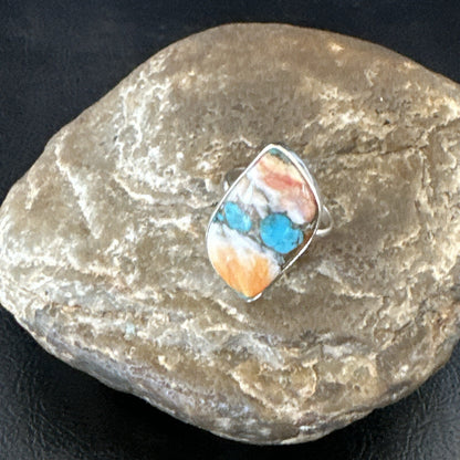 Blue Turquoise Spiny Oyster Navajo Sterling Silver Ring Size 8 18250