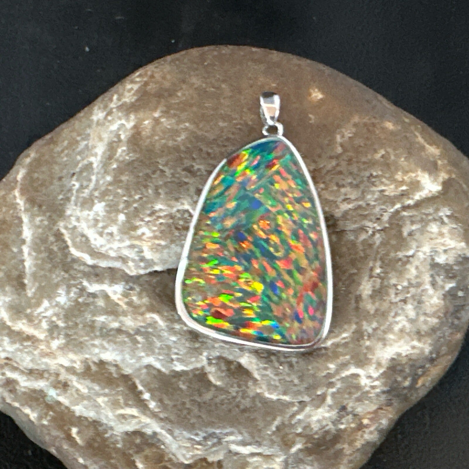 Mens Womens Multicolor Gilson Opal Navajo Sterling Silver Inlay Pendant 18611