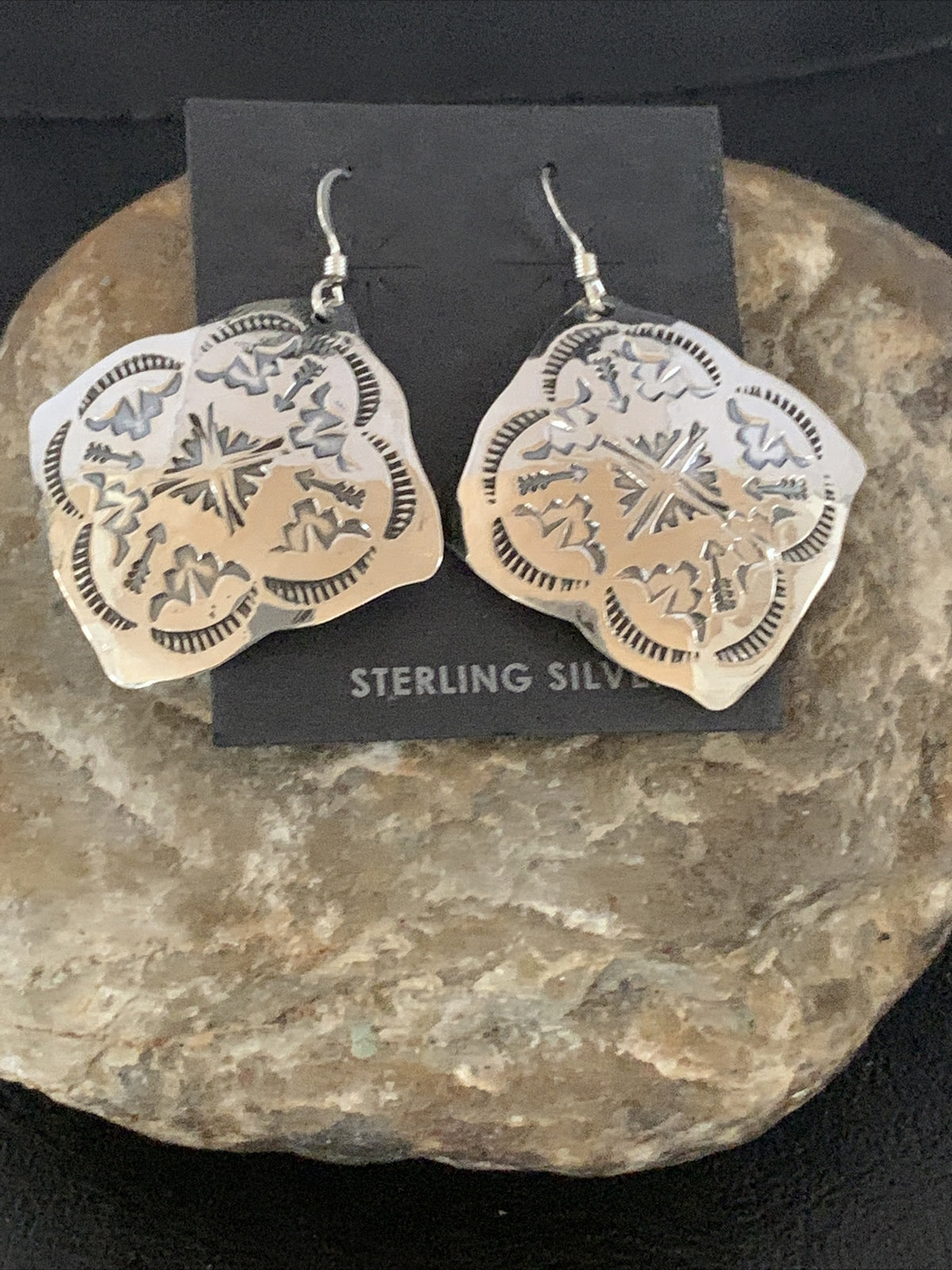 Native Navajo Stamped Sterling Silver Stamped Handmade Earrings Set 01195