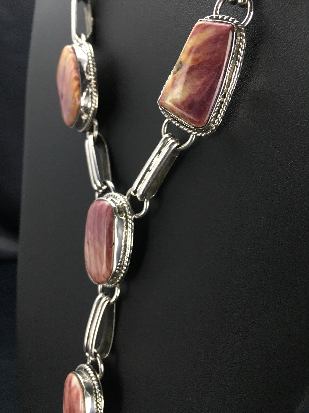 Native LARIAT Purple Spiny Oyster Necklace Navajo Sterling Silver 02793