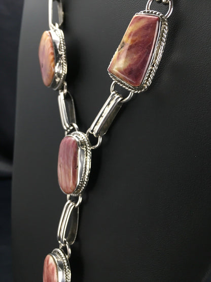 Native LARIAT Purple Spiny Oyster Necklace Navajo Sterling Silver 02793