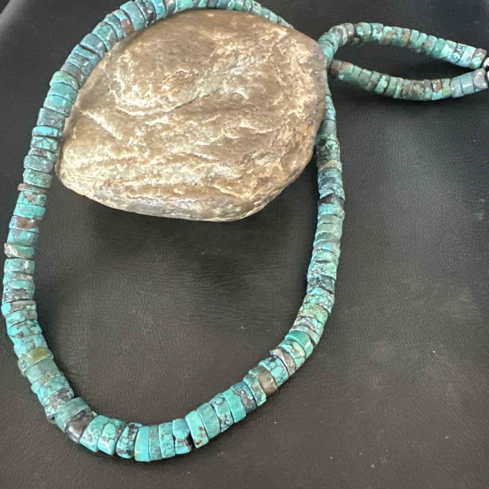 Navajo Turquoise 8mm Heishi Sterling Silver Bead Necklace 24" 19035