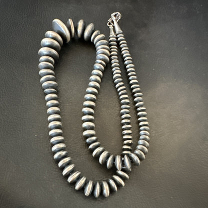 Graduated Rondelle Flat Sterling Silver Beads Necklace 21” 18830