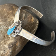 Kingman Turquoise Women's Navajo Cuff Bracelet | Sterling Silver | Authentic Native American Handmade | 14734