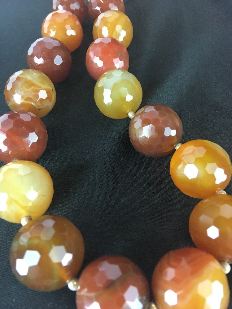 Huge Bold Faceted 24 mm Carnelian Gold Filled Beads Necklace 03693