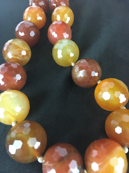 Huge Bold Faceted 24 mm Carnelian Gold Filled Beads Necklace 03693