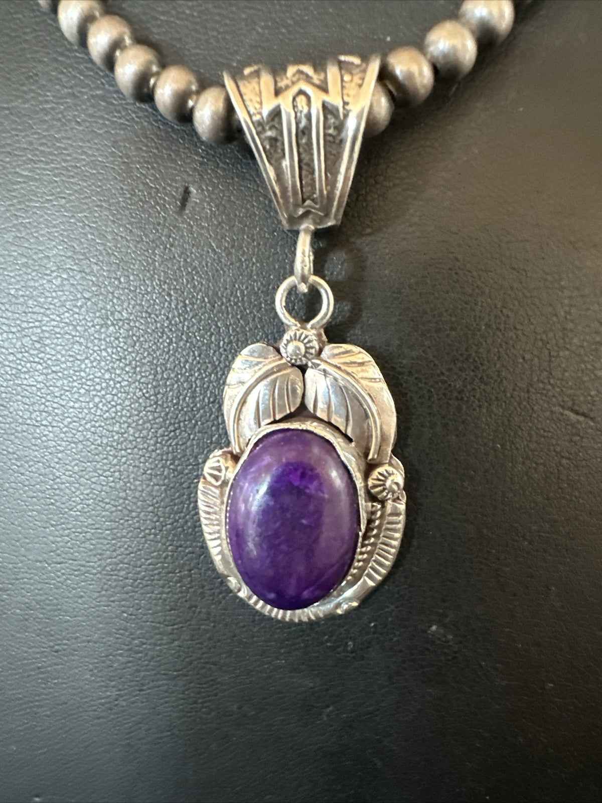 Purple Stone Pendant Navajo Pearls Sterling Silver Necklace 20” 18049