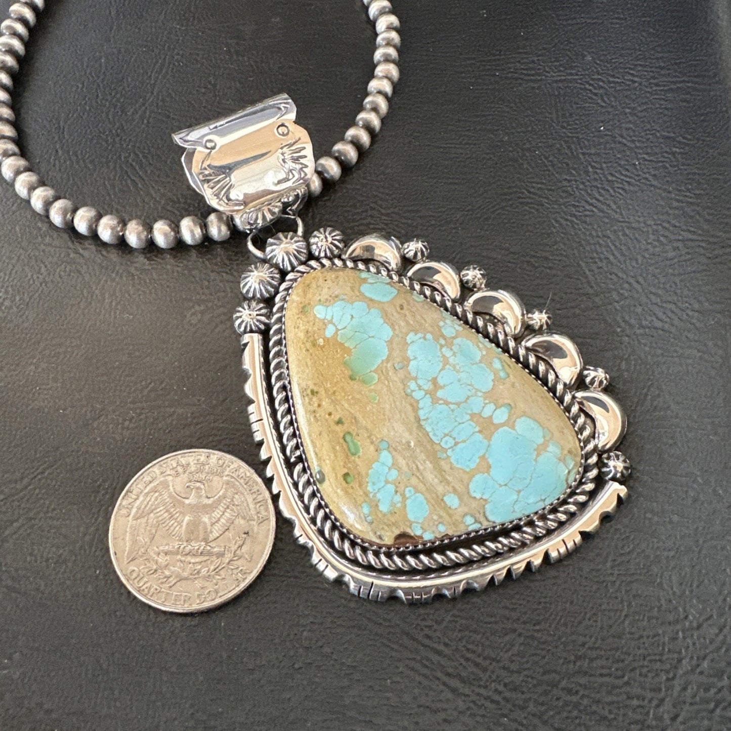 XXL Mens Royston Turquoise Pendant Navajo Pearls Sterling Silver Necklace 18744