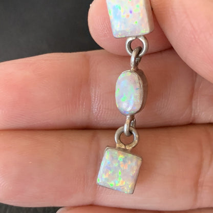 Womens White Opal Inlay Navajo Sterling Silver Dangle Post Earrings 1" 12769