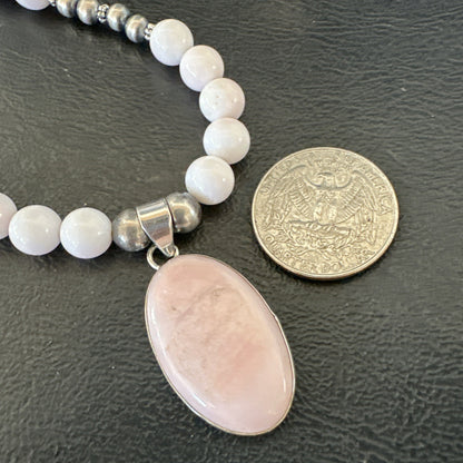 Southwestern Sterling Silver Pink Queen Conch Bead Necklace Pendant 20" 19581