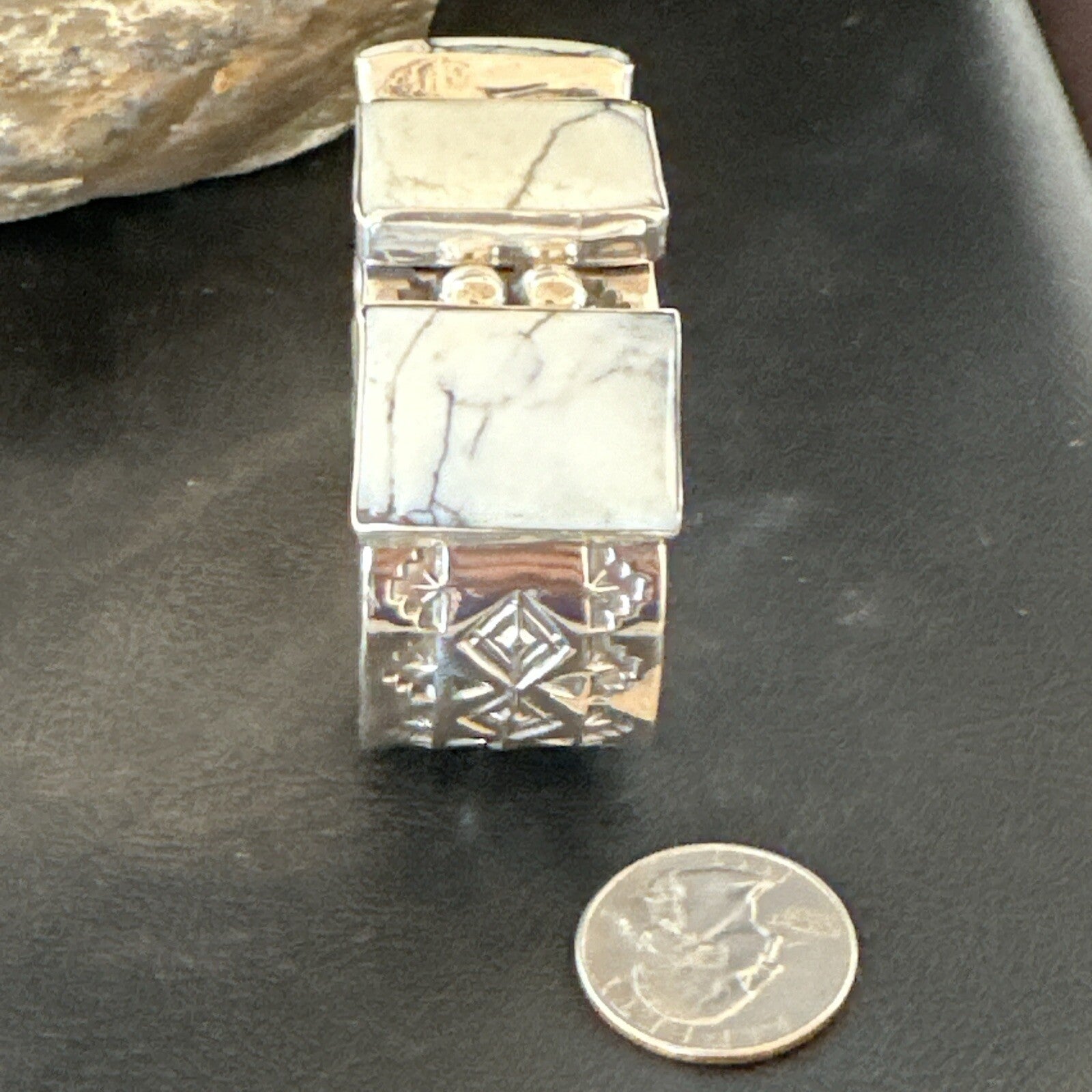 Mens Womens White Buffalo Turquoise Navajo Sterling Silver Cuff Bracelet 17946