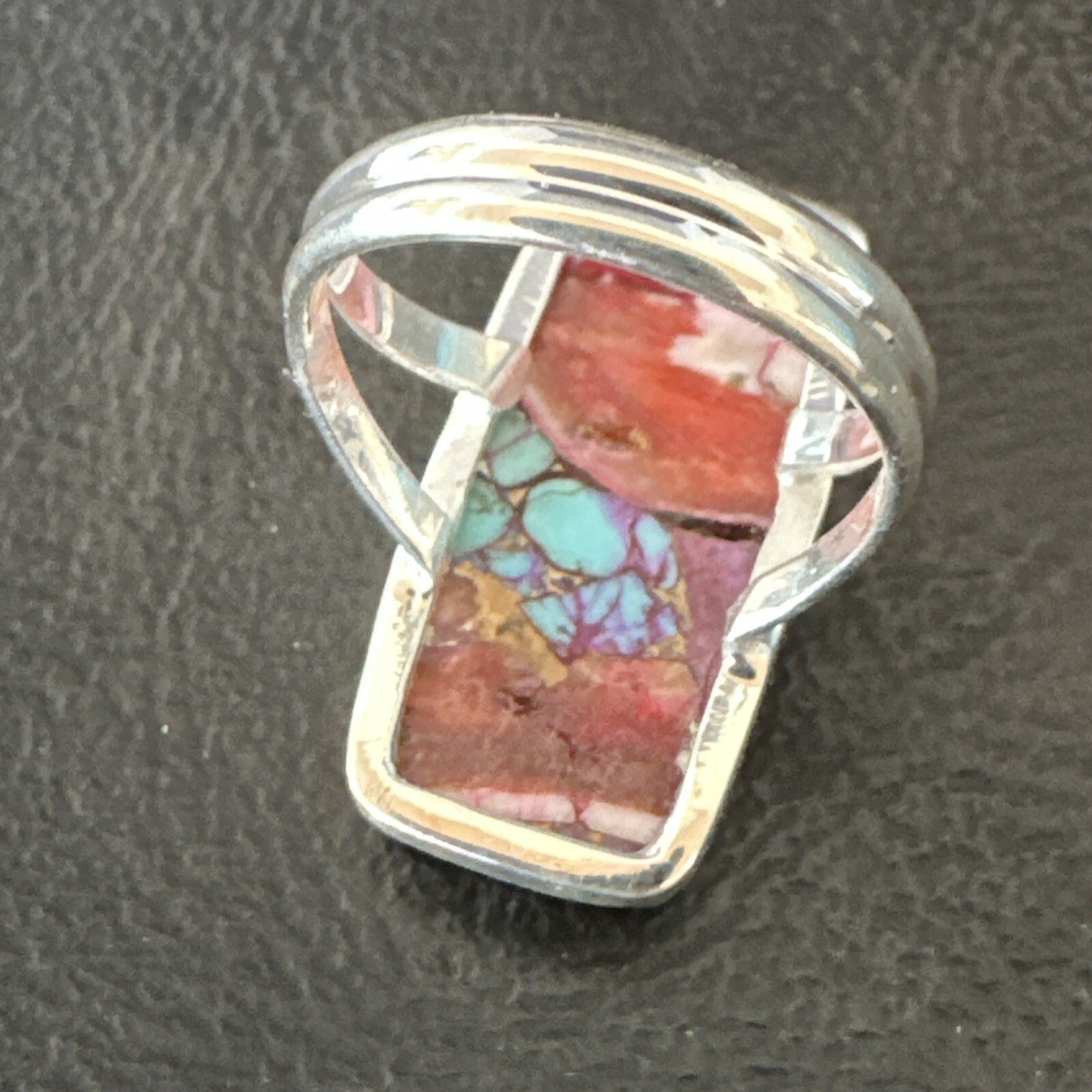 Blue Turquoise Spiny Oyster Southwestern Sterling Silver Ring Size 7 18491
