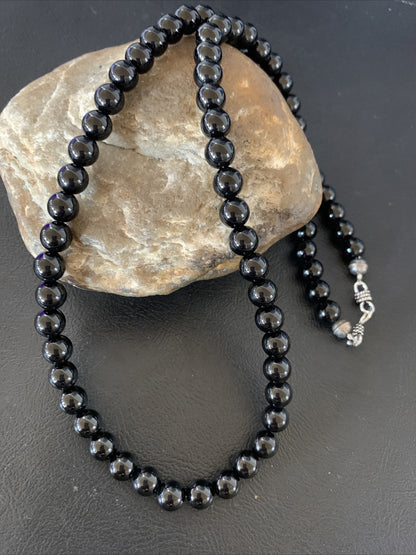 Mens Black Onyx Navajo Pearls Sterling Silver Necklace 23" 12979