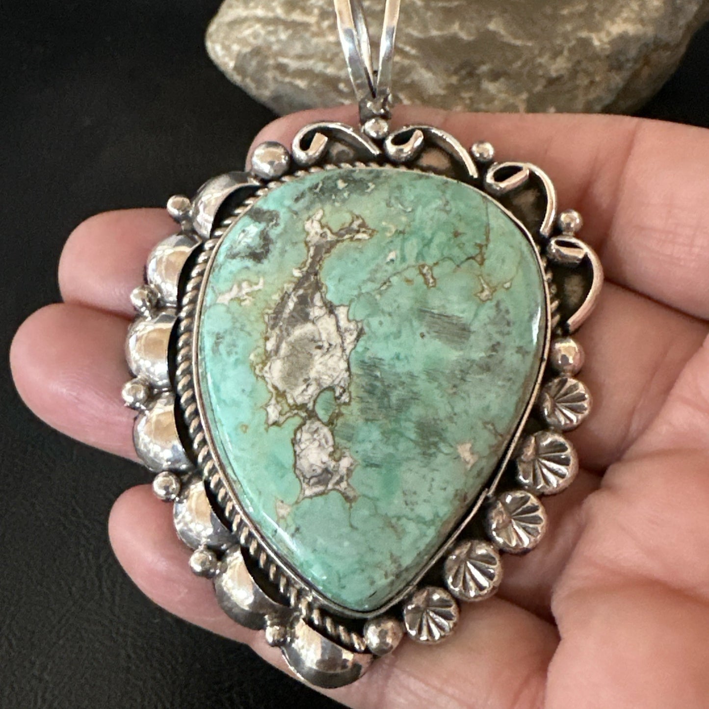 Men Women Green Royston Turquoise Pendant Navajo Sterling Yazzie 19521