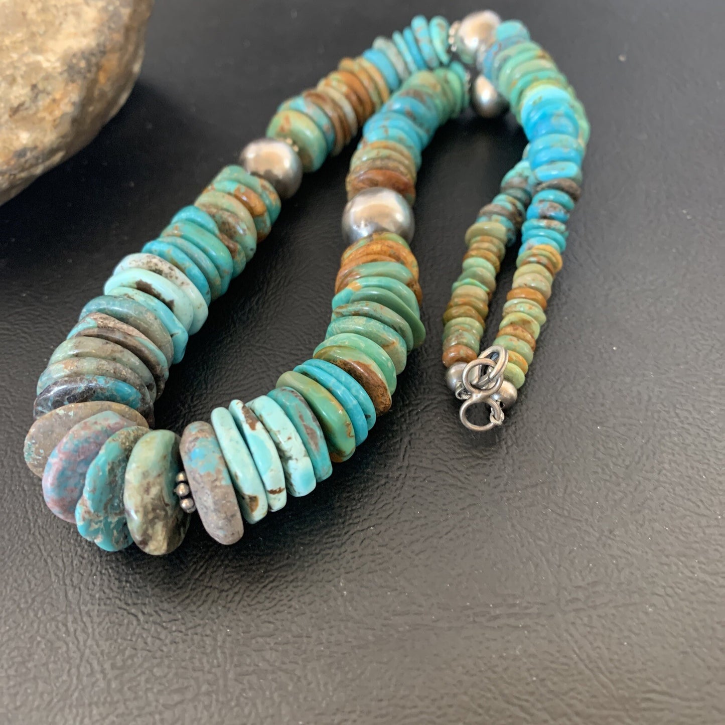 Blue Green Turquoise Navajo Sterling Silver Necklace 20" 11962