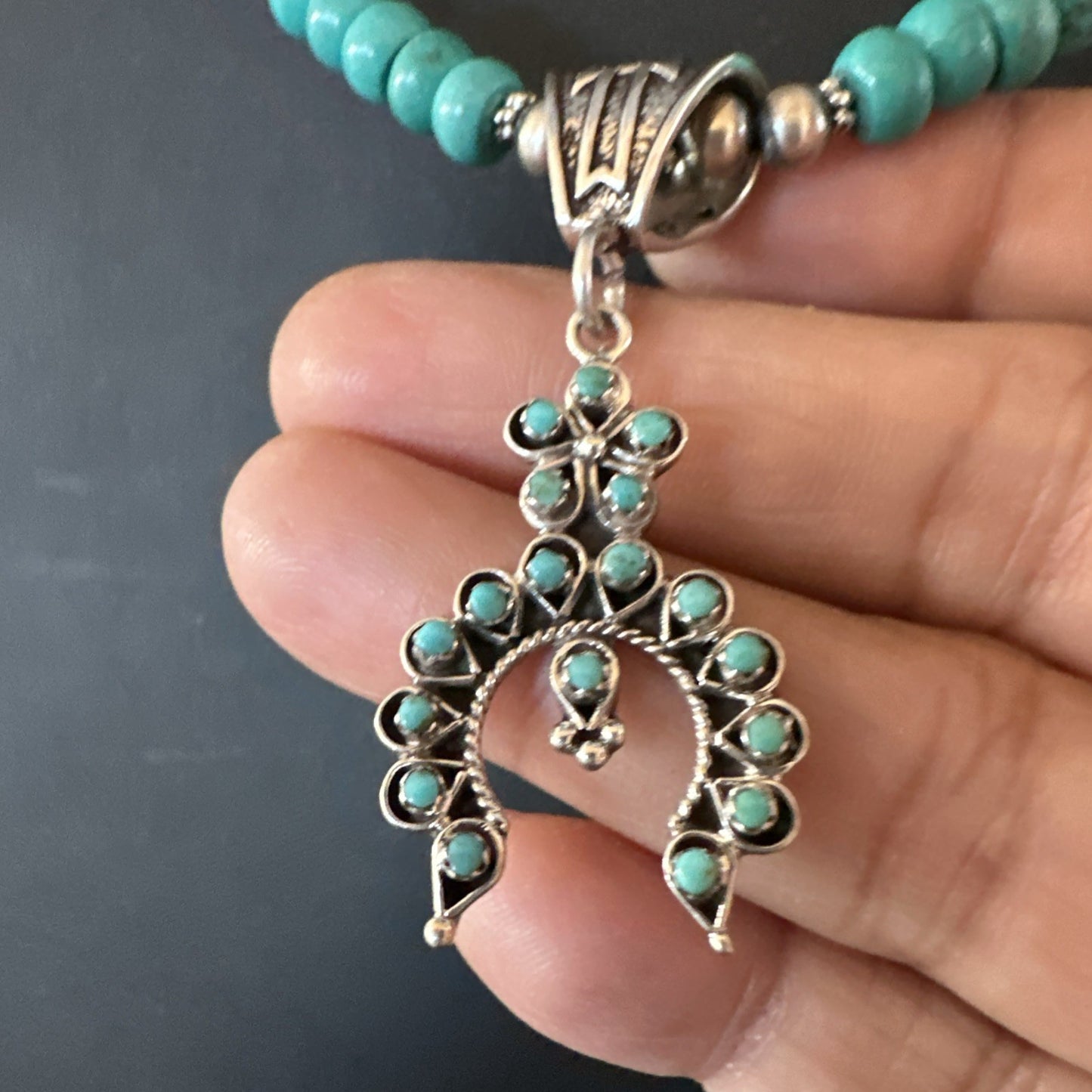 Naja Blue Turquoise Cluster Zuni Pendant Sterling Silver Necklace 20" 19716