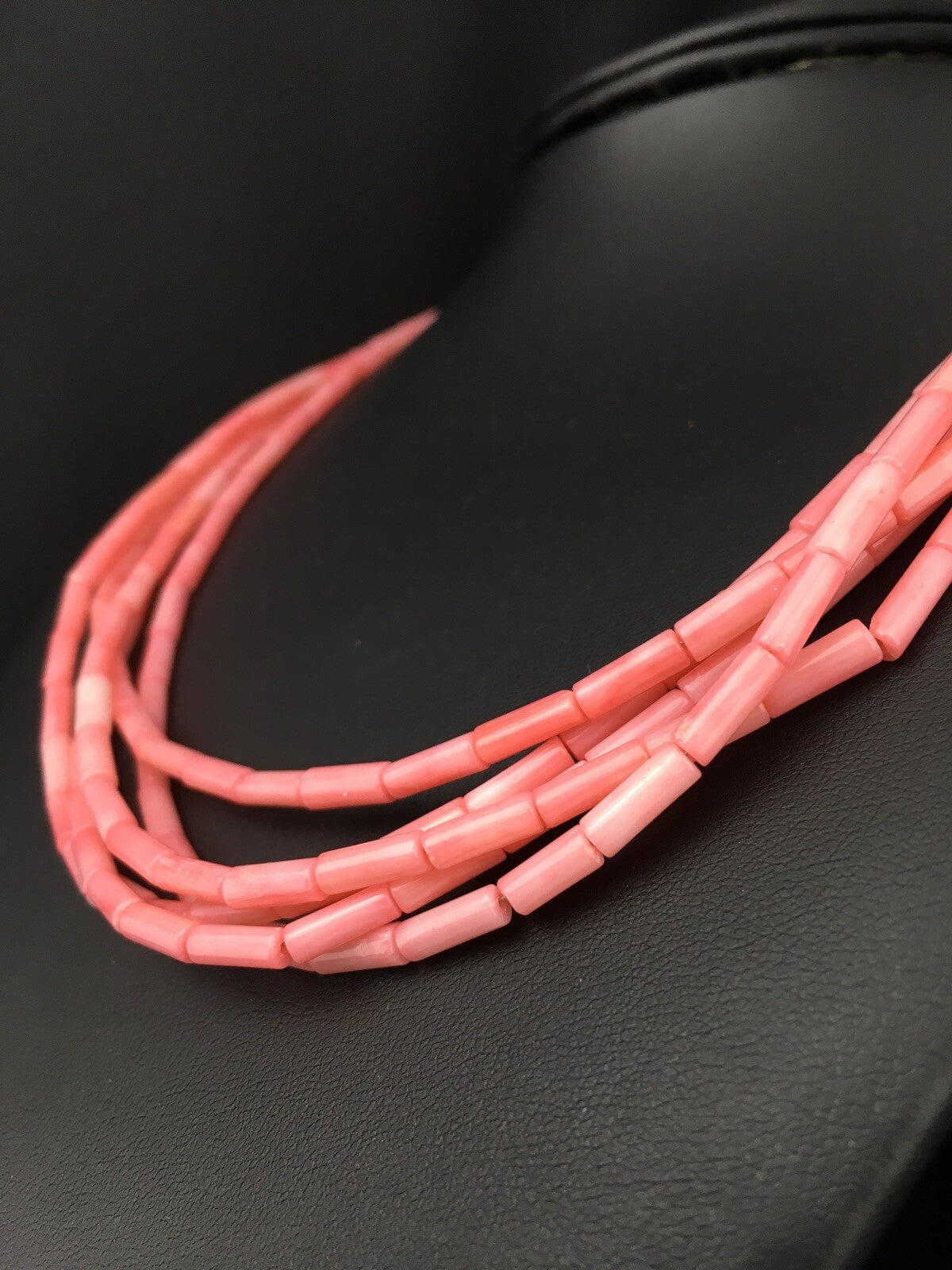 Pink Coral Tube Heishi Bead 5 Strand Navajo Sterling Silver Necklace 19" 1102