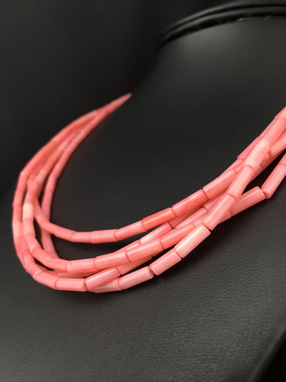 Pink Coral Tube Heishi Bead 5 Strand Navajo Sterling Silver Necklace 19" 1102
