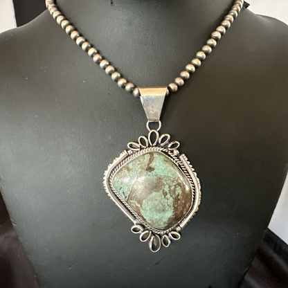 Yazzie Navajo Sterling Silver Blue Rustic Turquoise Necklace Pendant 18977
