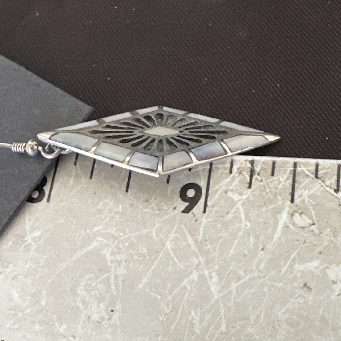 White Mother of Pearl Navajo Sterling Silver Dangle Inlay Earrings 19014