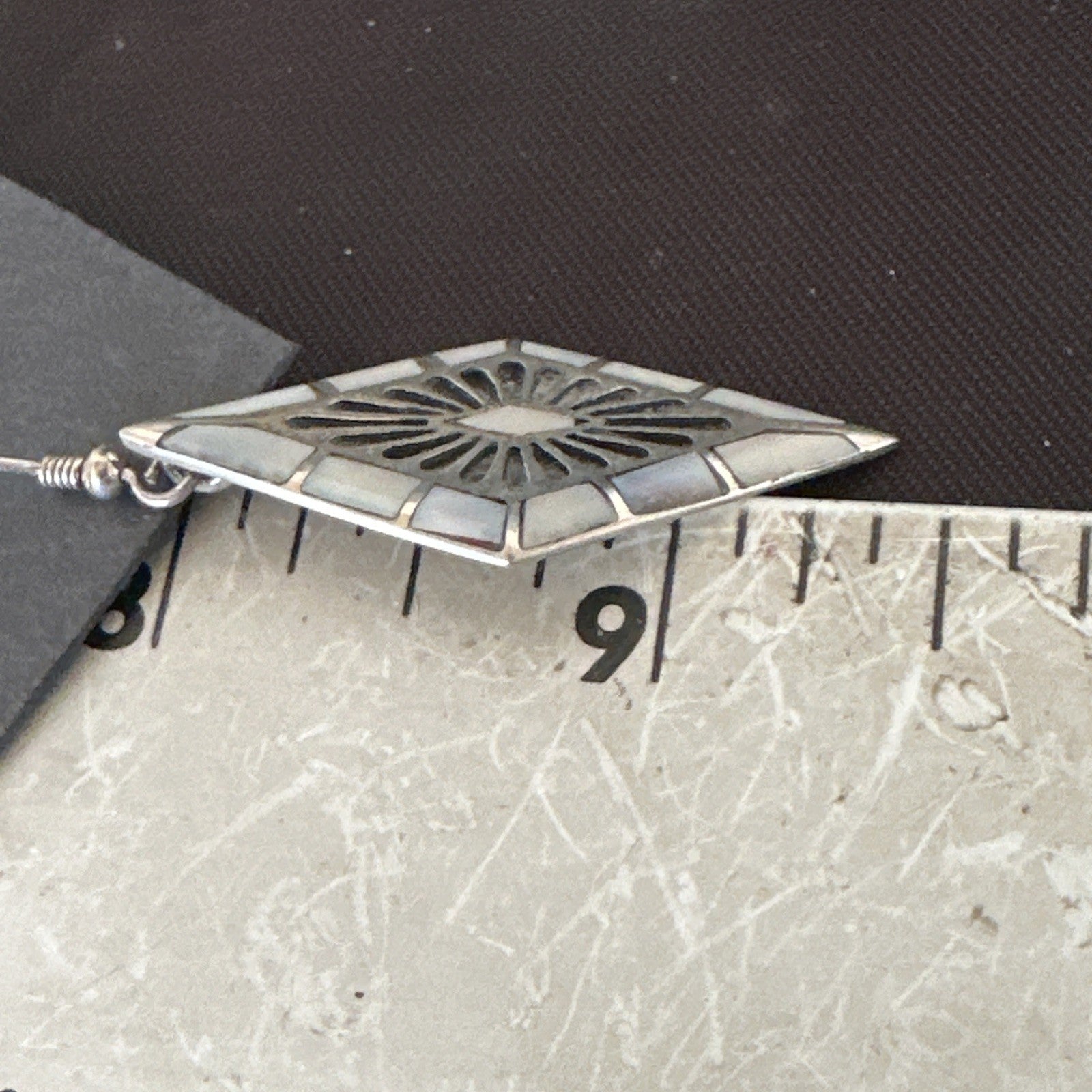 White Mother of Pearl Navajo Sterling Silver Dangle Inlay Earrings 19014