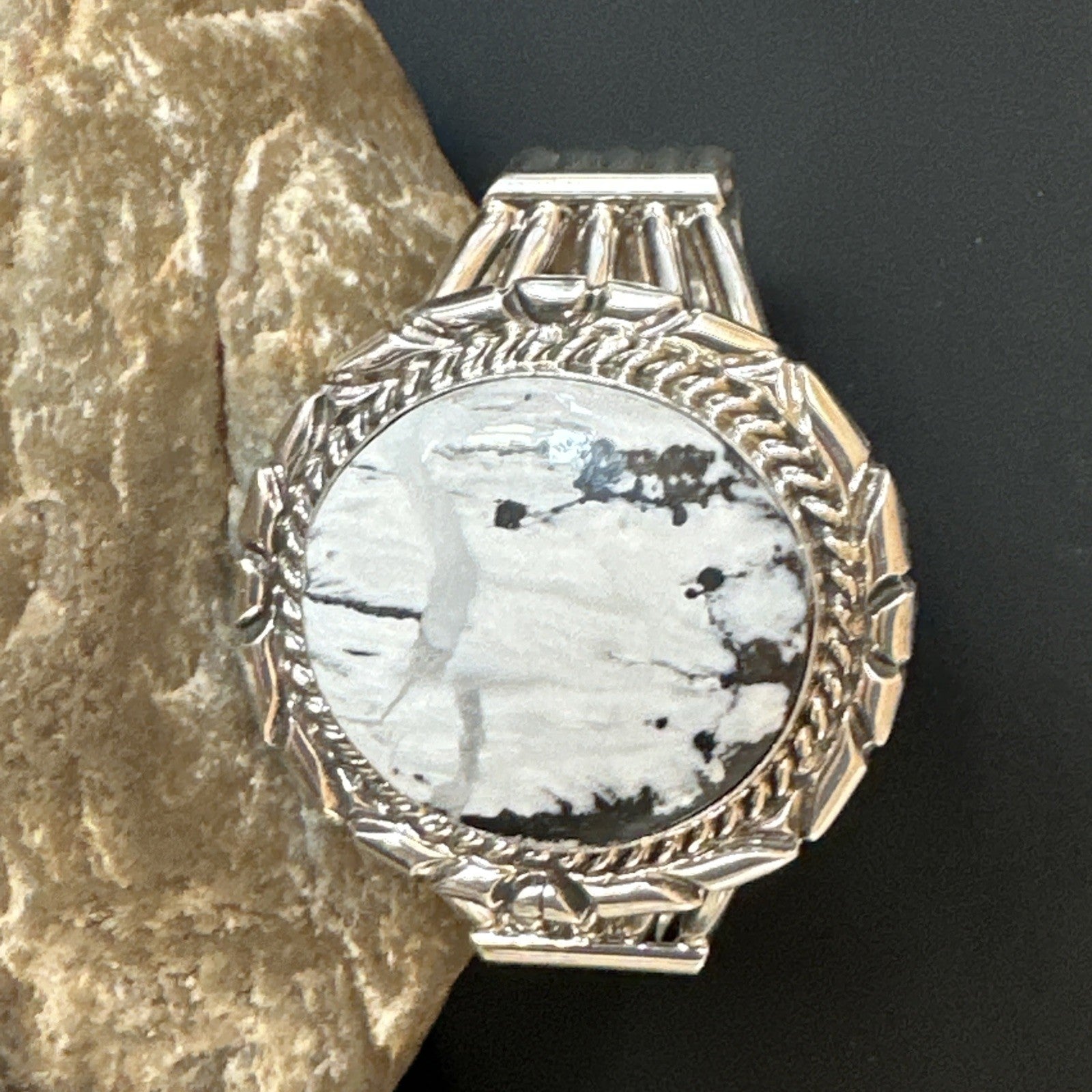 White Buffalo Turquoise Navajo Sterling Silver Cuff Bracelet 19279