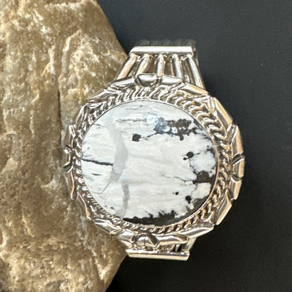 White Buffalo Turquoise Navajo Sterling Silver Cuff Bracelet 19279