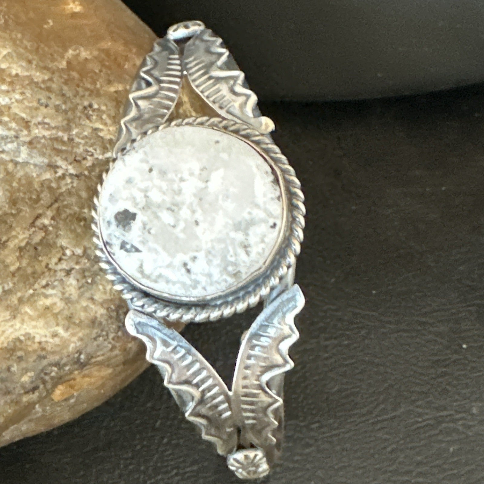 White Buffalo Turquoise Navajo Sterling Silver Cuff Bracelet 7.25" 19281
