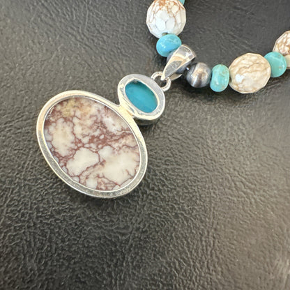 Mens Women Navajo Sterling Silver Wild Horse Turquoise Necklace Pendant 20”18323