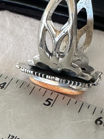 WoMens Tufa Orange Spiny Oyster Navajo Sterling Silver Cuff Bracelet 7.7" 19455