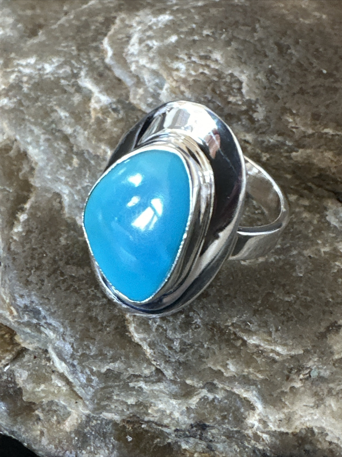 WoMens Sterling Silver Blue Kingman Turquoise Ring Size 7.5 17683