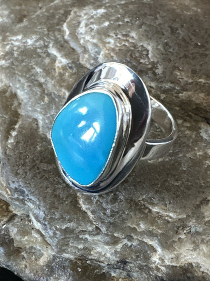 WoMens Sterling Silver Blue Kingman Turquoise Ring Size 7.5 17683