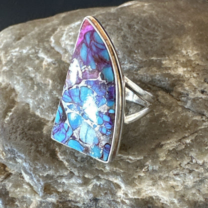 Blue Turquoise Spiny Oyster Navajo Sterling Silver Ring Size 7 18231